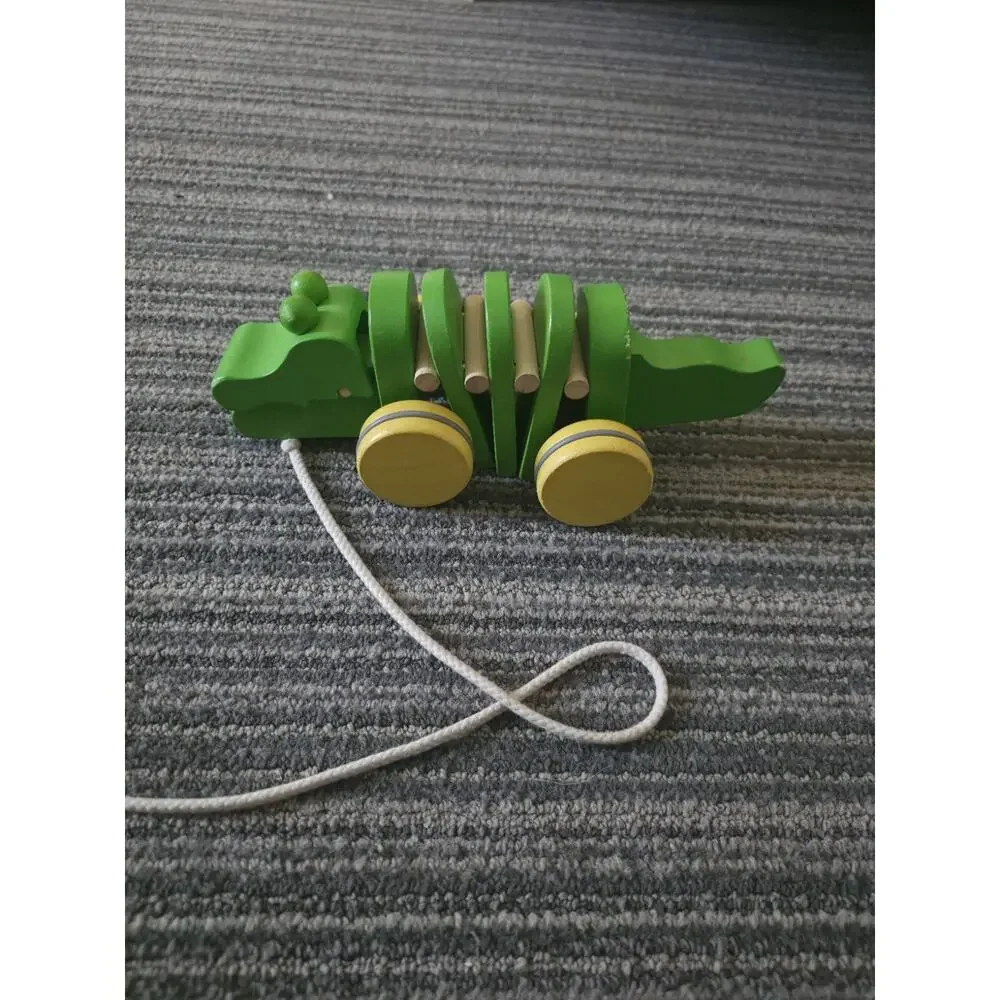 Vintage Plan Toys Dancing Alligator Crocodile Wooden Pull Toy For Kids W/ String